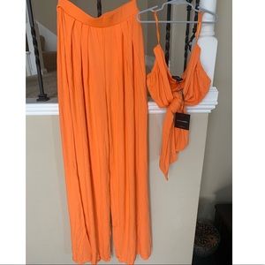 JLUXLABEL Orange Wide Leg Pants & Top Set